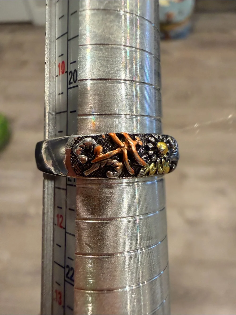 Floral Multimetal dragonfly & sunflower band Ring size 11